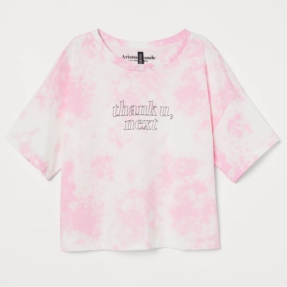 Ariana Grande H&M Divided Thank U Next Pink Tie Dye Cropped Tee Top Size Large - Picture 2 of 8